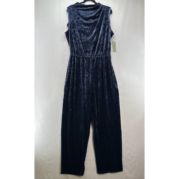 Nine.Eight Jumpsuit Size 18 Drape Front Sleeveless Velvet Straight Leg Blue - Picture 1 of 13